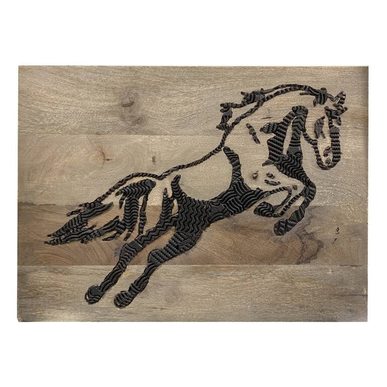 HomeRoots 19" X 24" Black And Brown Horse Solid Wood Hanging Dimensional Sculpture