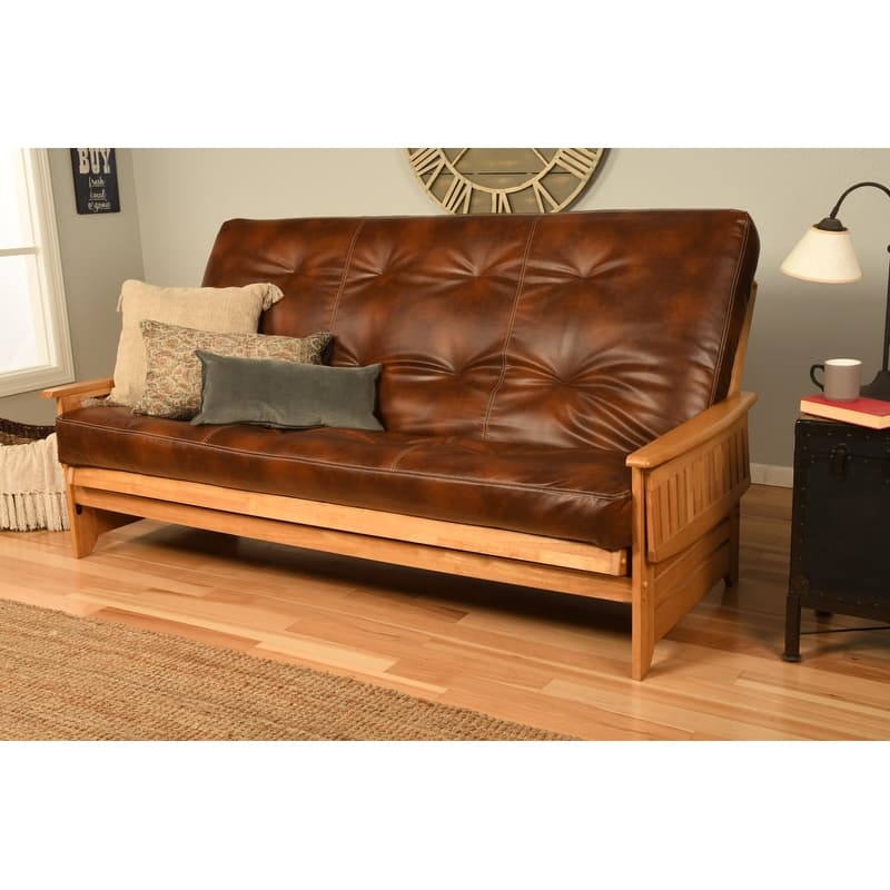 Somette Phoenix Queen-size Futon Set in Butternut Finish with Faux Leather Mattress