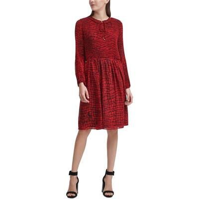 Calvin Klein Womens Tie Neckline Ruffled Dress, Red, X-Large