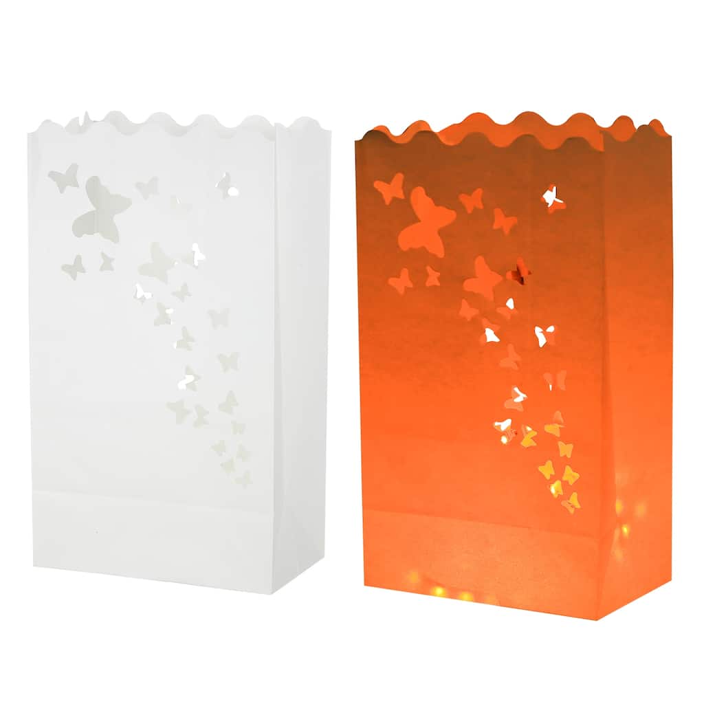 White Paper Luminary Bags, Butterfly Flame Resistant Candle Bags