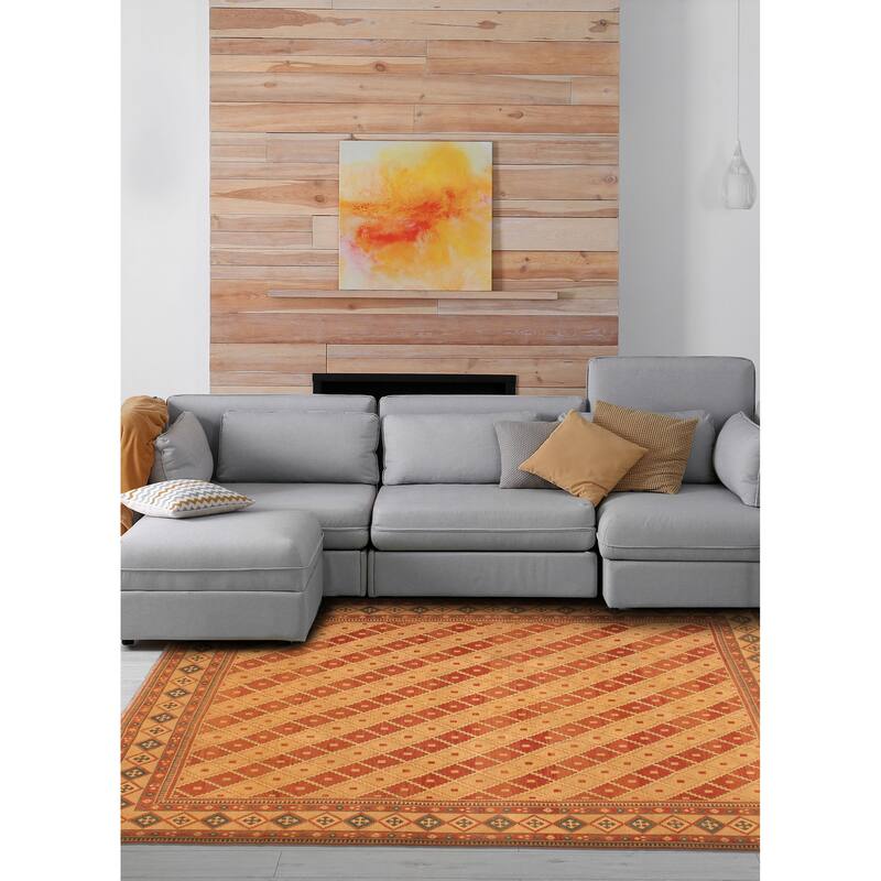 ECARPETGALLERY Flat-Weave Lahor Finest Khaki Wool Tapestry Kilim - 11'8 x 13'8