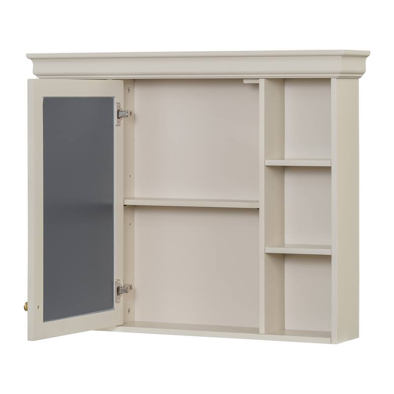 GDFStudio - Valence Modern Wall-Mounted Bathroom Storage Cabinet with Mirror and Open Shelves - 35'' x 28''