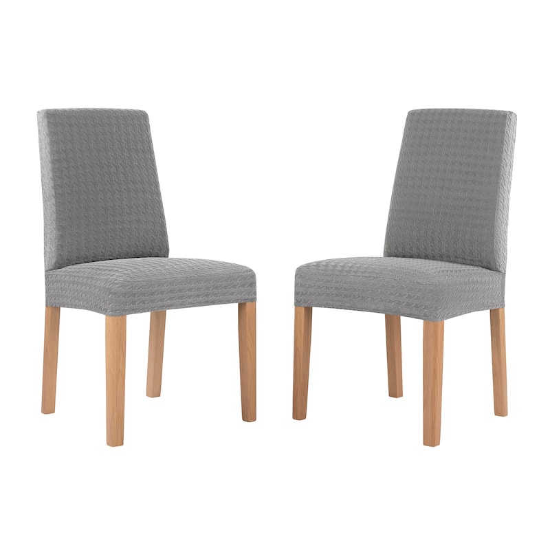No. 918 Sparta 2-pack Houndstooth Textured Stretch Fit Elastic Dining Chair Cover Pair - 28" x 39"