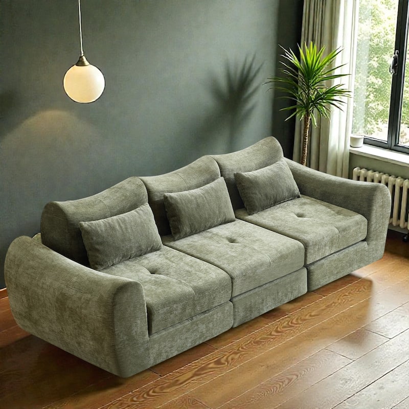 Modular Cloud Sofa, Convertible Folding Sofa Bed, 3-Seat Cushioned Sectional Couch for Living Room Bedroom