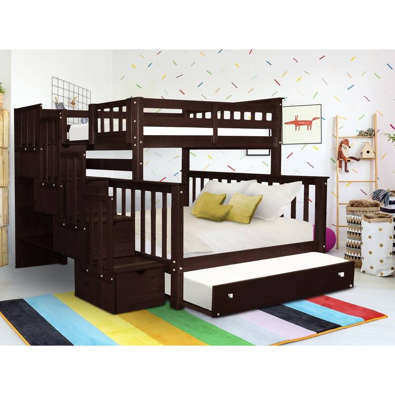 Taylor & Olive Trillium Twin over Full Stairway Bunk Bed, Twin Trundle