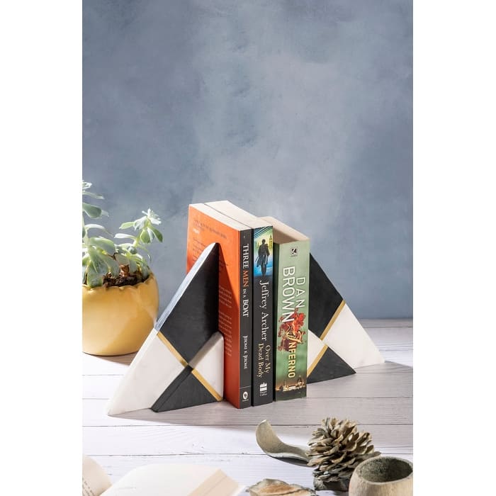 Kaavin Marble Bookends, Set of 2 - Black & White - 6.0" x 2.75" x 2.50"