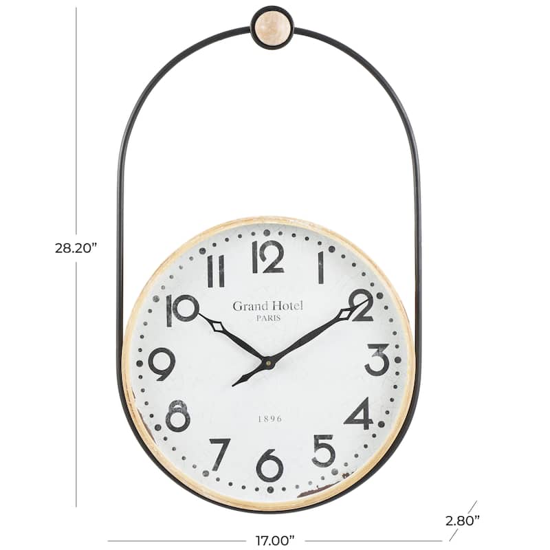 Wooden Suspended Hanging Decorative Wall Clock with Brown Wood Accents - Brown - Roche River Decor