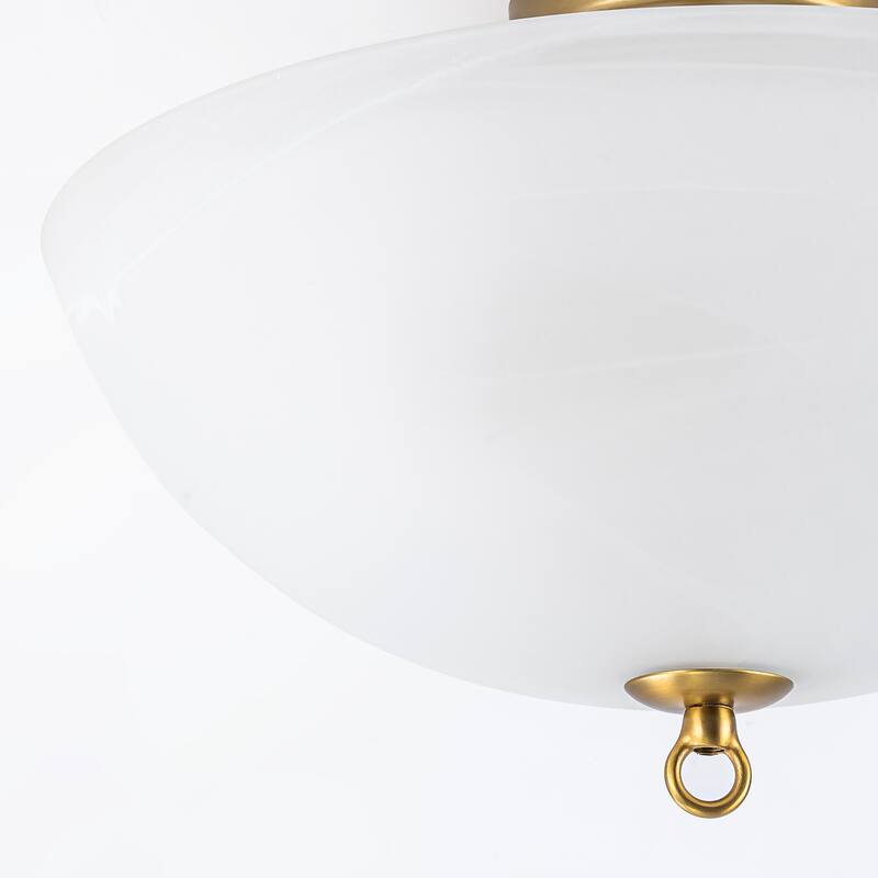 Modern Glam 3-Light Cloud Glass Dome Semi Flush Mount - Brass - 15.8" W × 9.5" H