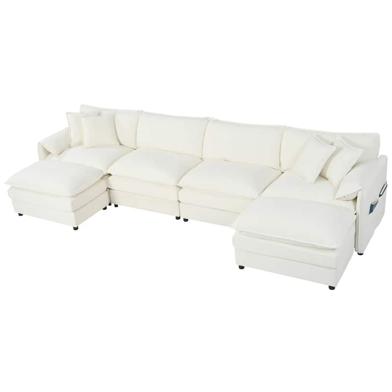 143.31" Chenille Upholstered U-Shaped Modular Sectional Sofa with Double-Layer Cushions, DIY Combination