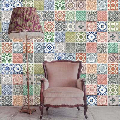 Walplus Kitchen Bathroom Vintage Porcelain Wall Tile Stickers Peel and Stick 12pcs 8"