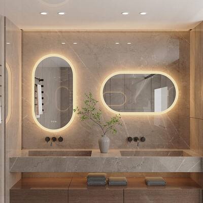 Wall Mounted Frameless Oval LED Bathroom Mirror Touch Sensor