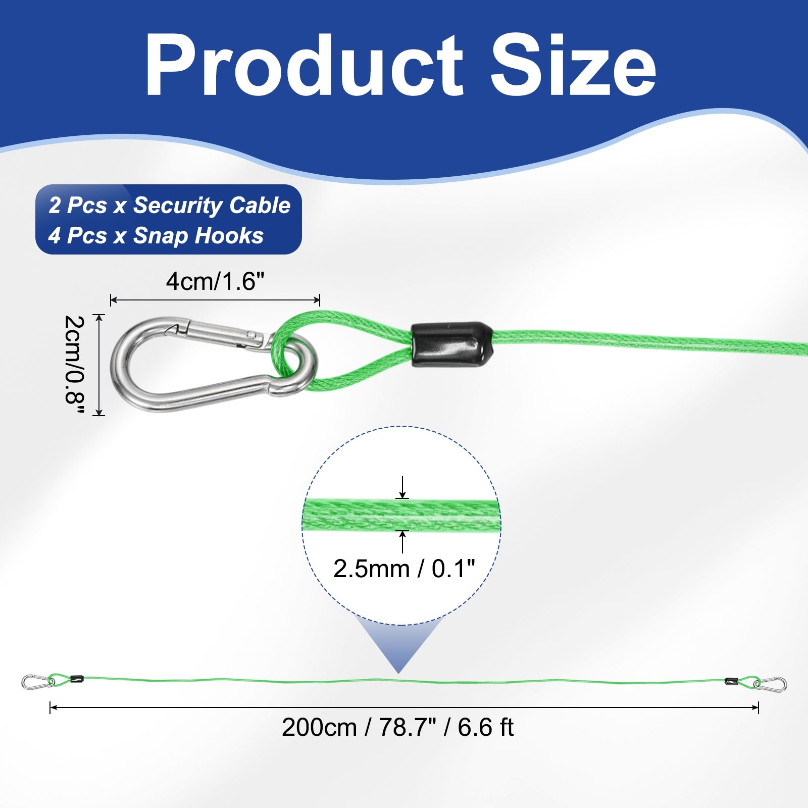 Security Steel Cable with Snap Hook Coated Flexible Double Loop Wire Rope Bike Cable Lock for Outdoor Travel Luggage