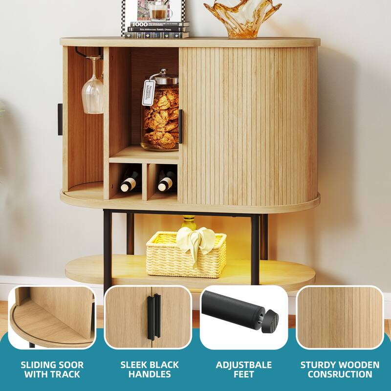 Moasis 35.4" Modern Accent Cabinet With LED Light and Sliding Door