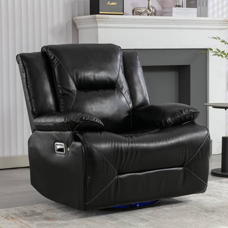 360° Swivel and Rocking Home Theater Recliner Manual Recliner Chair with a LED Light Strip for Living Room,Bedroom, Black