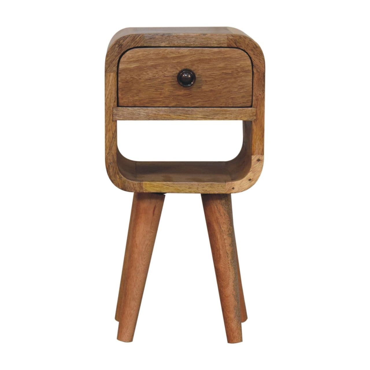 Artisan Furniture Solid Wood Extra Mini Oak-ish Curve Lower Bedside, Light Brown, 1 Drawer,1 Shelf