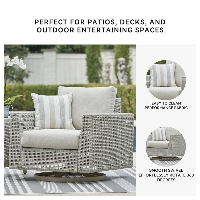 Signature Design by Ashley Seton Creek Gray Outdoor Swivel Lounge with Cushion - 36.38" W x 35" D x 36" H