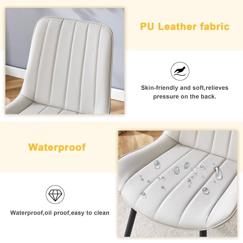 Extended Seat Cushion PU Dining Chair Set of 4 Ergonomic Design Lntegral Metal Leg Structure