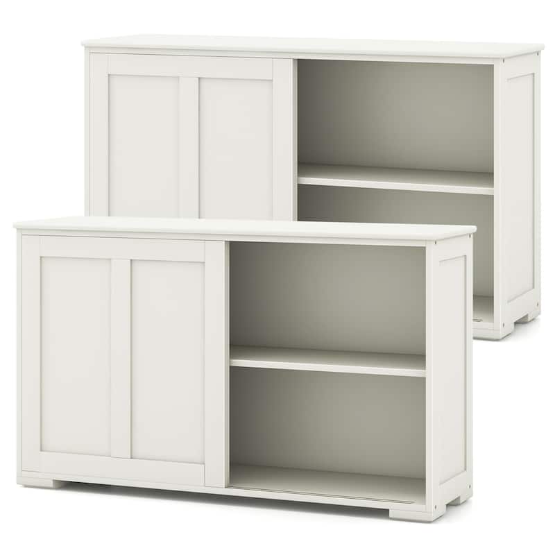 2 PCS Stackable Buffet Sideboard with Sliding Doors & Adjustable Shelf - White
