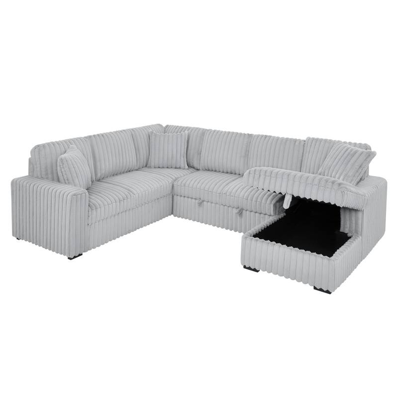 122" Oversized U Shape Sectional Sleeper Sofa Bed with USB Ports and Comfy Upholstered