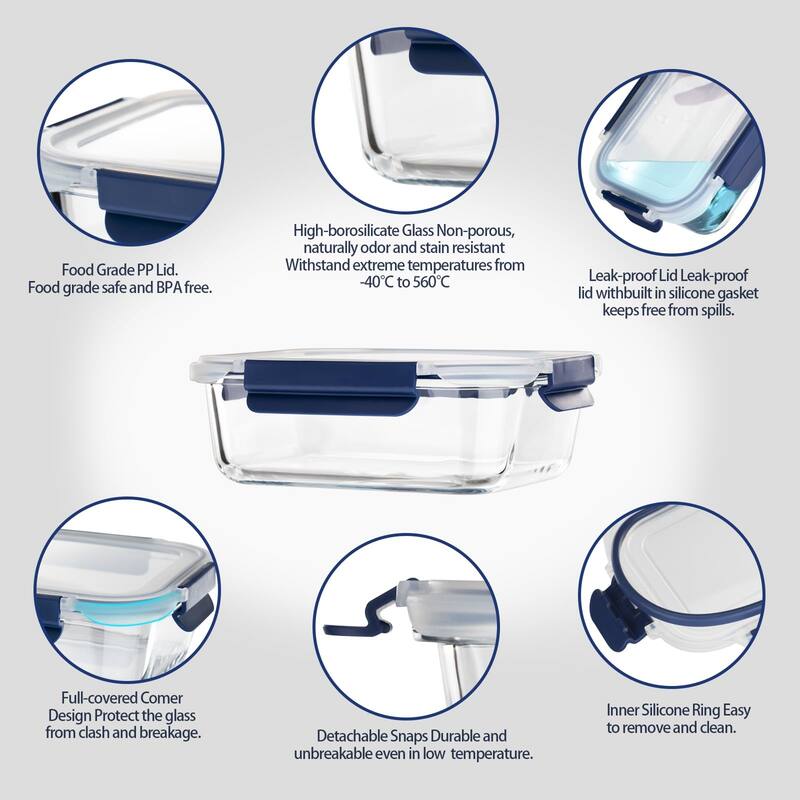 Glass Food Storage Containers with Lid Airtight,10 Pack Glass Meal Prep Containers,Glass Storage Container Set with Bpa-free Lid