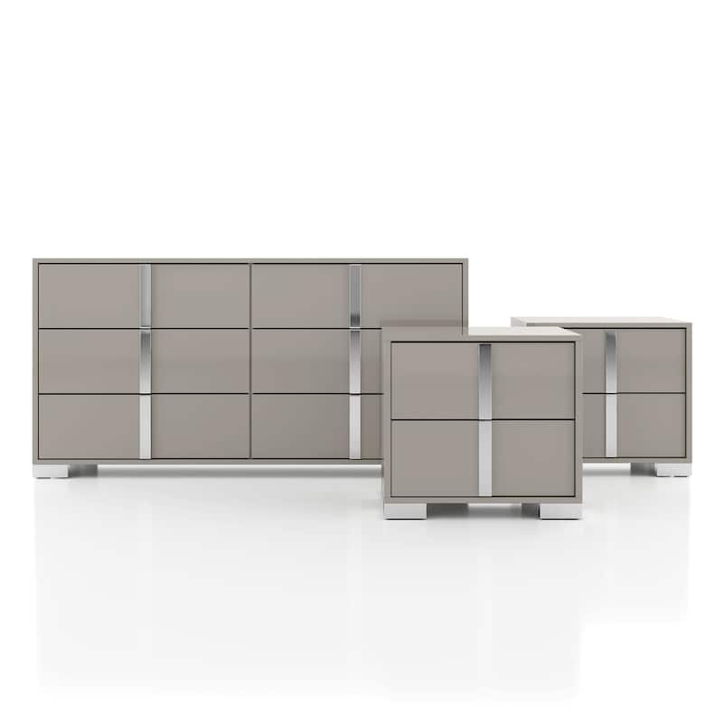 Furniture of America Erina Modern 3-Piece Glossy Dresser and 2 Nightstand Bedroom Set