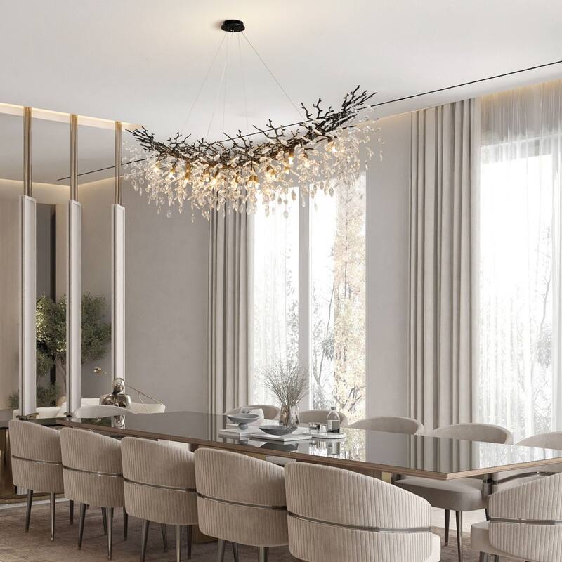 Modern Branch Crystal Linear Chandelier, 1100-1830mm Dining Pendant Light