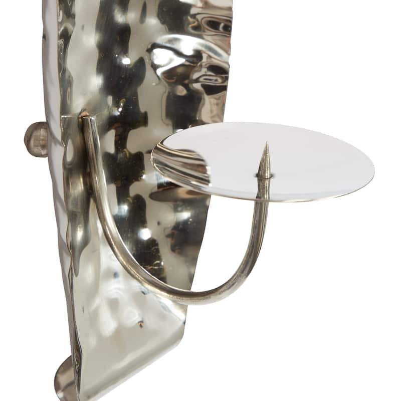 Stainless Steel Metal 2 Candle Wall Sconce - Set of 2 Silver - Roche River Decor - 6"W x 6"L x 19"H