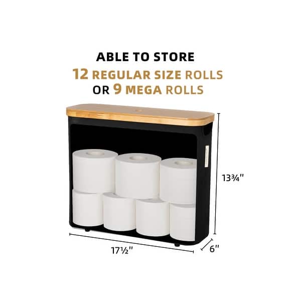 dimension image slide 1 of 4, Toilet Paper Storage Basket with Bamboo Lid for Up to 9 Mega Rolls - 17.5"L x 6"W x 13.75"H