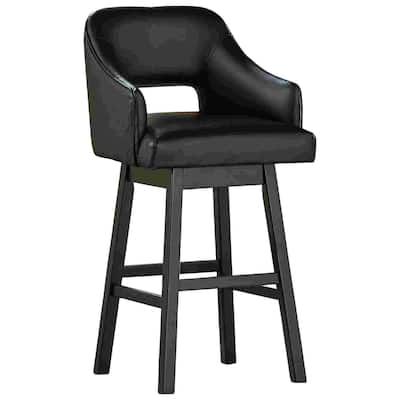 Swivel Barstool with Faux Leather and Countered Back, Set of 2, Black