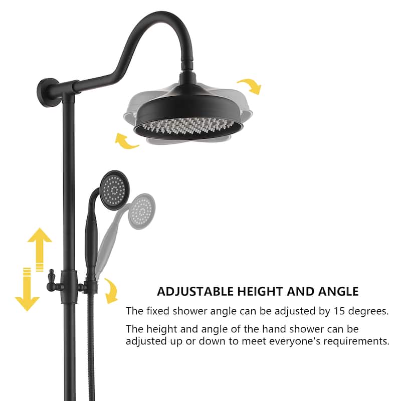 CASAINC Exposed Pipe Shower System with 8-In Rainfall Shower Head and Handheld Shower