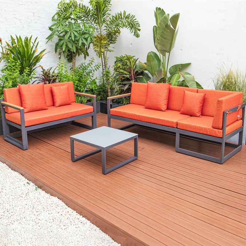 Chelsea 3-Piece Adjustable Headrest All-Weather Sectional Set in Aluminum Frame with Removable Cushion Covers for Indoor/Outdoor