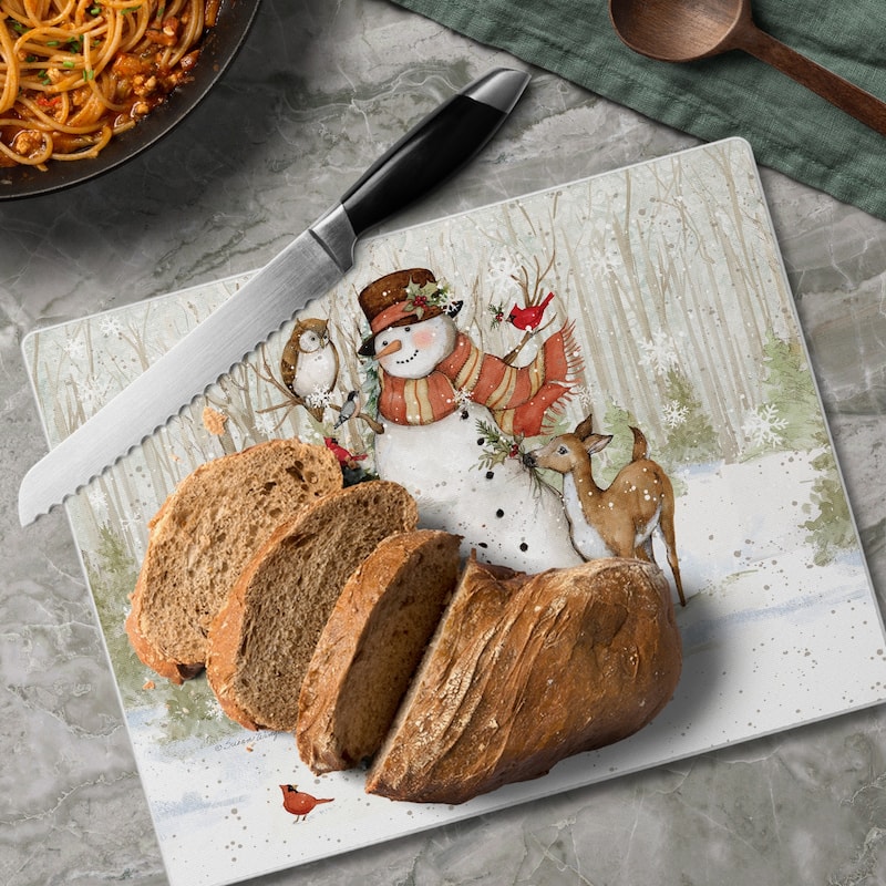 Tempered Glass Counter Saver / Cutting Board Winter Forest 10 Inch By 8 Inch Made In The USA