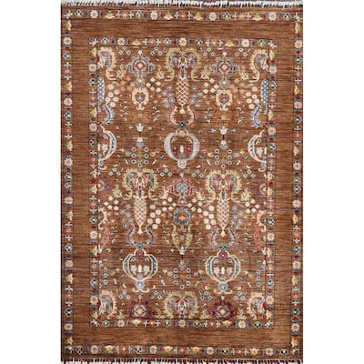 Vegetable Dye Floral Ziegler Oriental Area Rug Wool Handmade Carpet - 5'0" x 6'7"