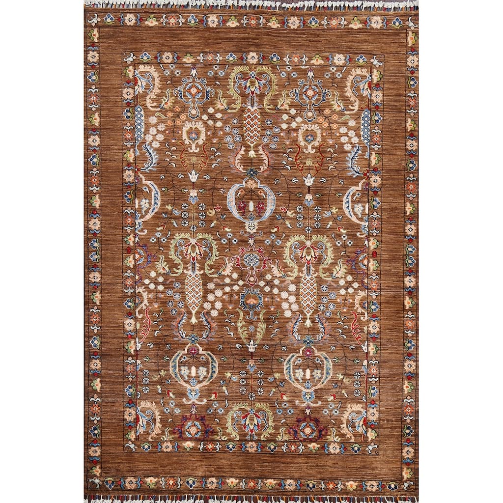 Vegetable Dye Floral Ziegler Oriental Area Rug Wool Handmade Carpet - 5'0" x 6'7"