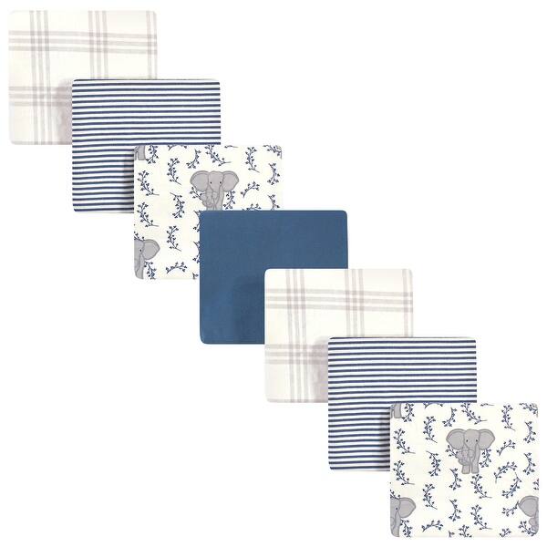 slide 1 of 1, Touched by Nature Baby Organic Cotton Flannel Blankets, 7-Pack, Blue Elephant, One Size - Blue Elephant - One Size One Size - Blue Elephant