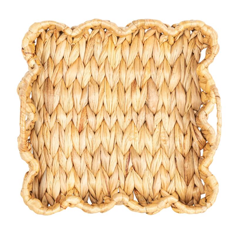 Handwoven Tray with Scalloped Edge and Handles