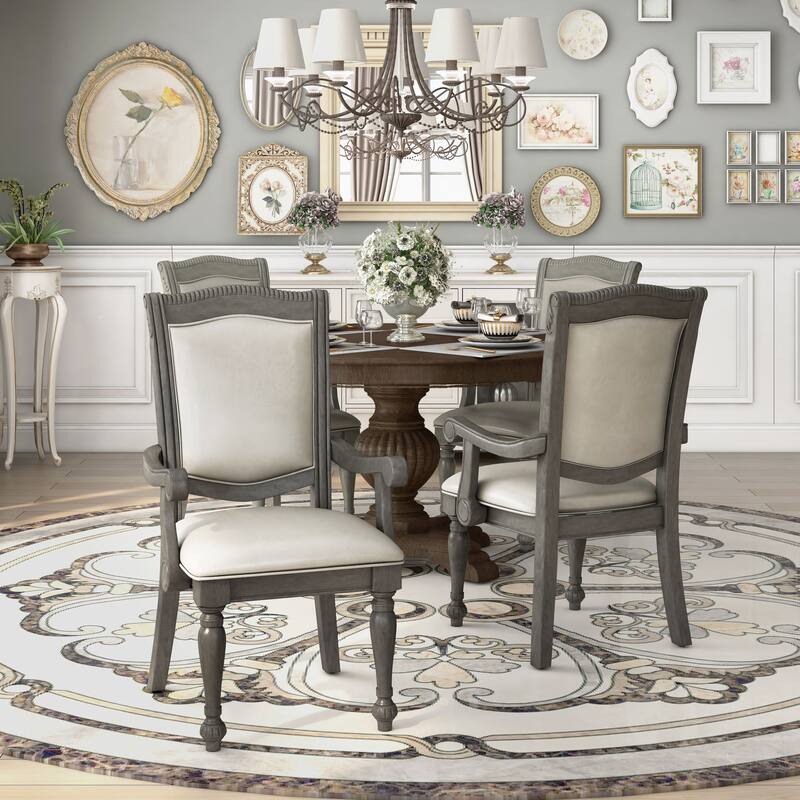 Tima Traditional Grey Faux leather Padded Dining Arm Chairs by Furniture of America (Set of 2)