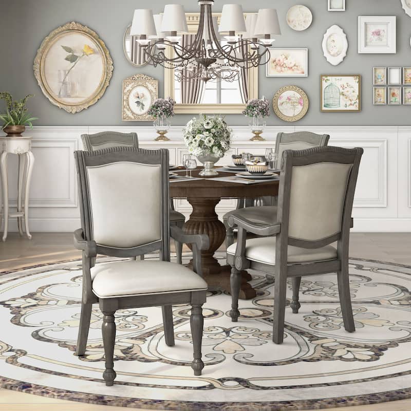 Tima Traditional Grey Faux leather Padded Dining Arm Chairs by Furniture of America (Set of 2) - Grey