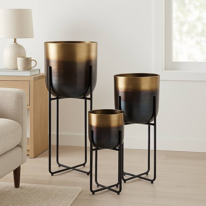 Metal Planters on Stands Modern Design (Set of 3) - 7/9/10" Gold - 9.75" x 9.75" x 27"
