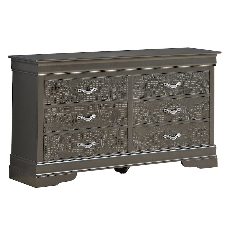6-Drawer Wooden Bedroom Dresser - 59" - Metallic Black