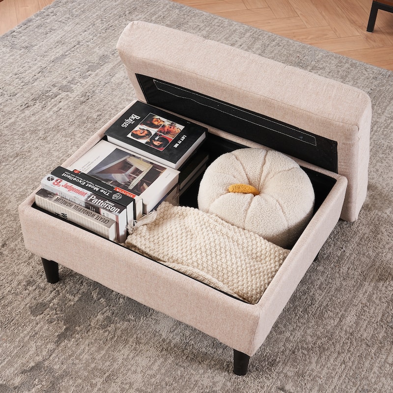 HCHAIRH Upholstered Tufted Accent Chair Single Sofa Storage Ottoman Set with Cup Holders