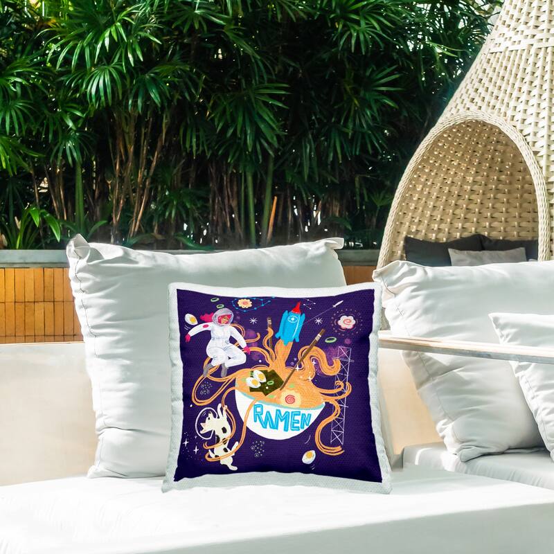 Stupell Whimsical Ramen in Space Printed Outdoor Throw Pillow Design by Juliet Rose Philips