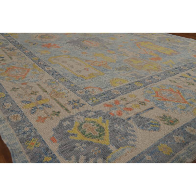 Hand Knotted Oriental 100% Wool Carpet Transitional All-Over Navy Blue & Blues Oushak Area Rug - 11' 4'' X 8' 1''