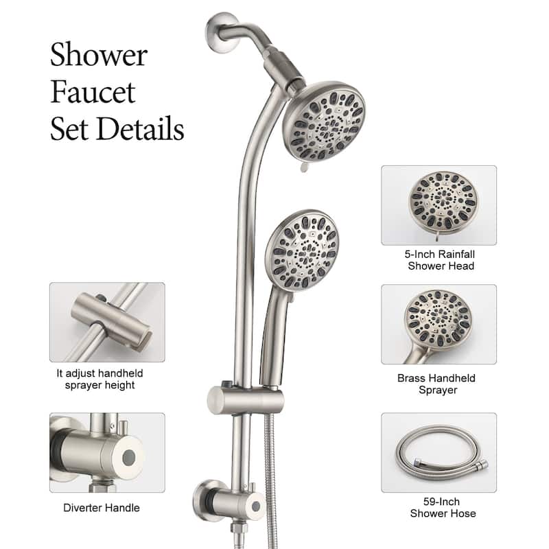 Proox 7-Sprayer Dual Head Shower Faucet Drill-Free slide bar combo Bathtub Spout Included Valve - 5