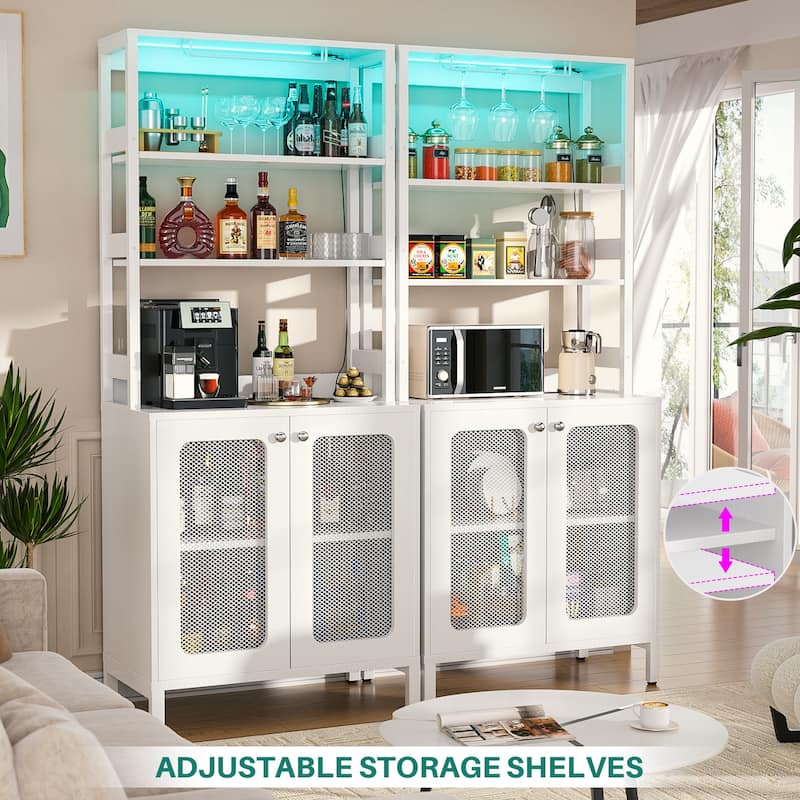 66.9'' Tall Modern Wine Cabinet Bar Cabinet with Wine Glasses Rack and LED Strip and Power Outlets
