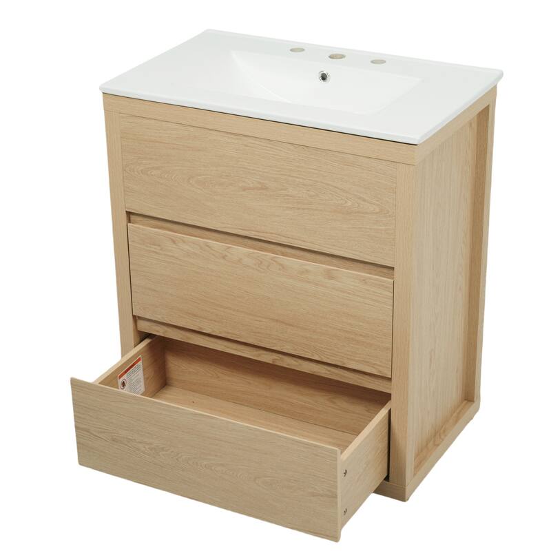 30"/60" Bathroom Vanity Set, Freestanding Bathroom Vanity Cabinet with Ceramic Sink Basin & Drawers