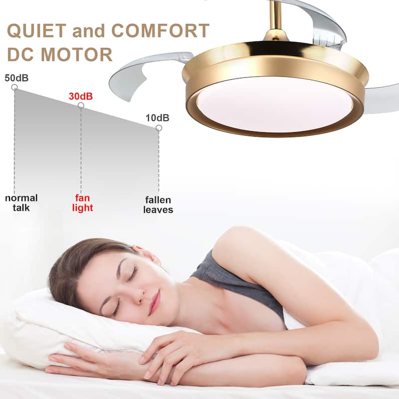 Bella Depot 36" Modern Retractable Ceiling Fan with Dimmable Led Light and Remote, 6-Speed Reversible DC Motor