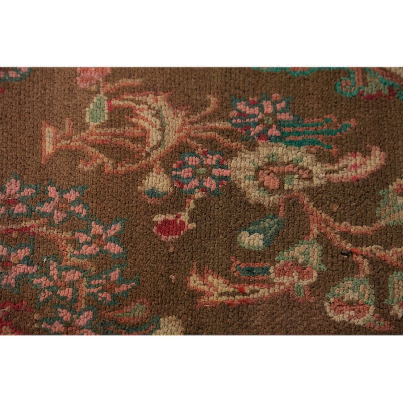 Brown Floral Mahal Persian Runner Rug Handmade Wool Carpet - 3'4"x 10'11"