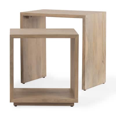 Alanna Square Light Brown Solid Wood Nesting Accent Tables - 26"L x 19"W x 26.5"H