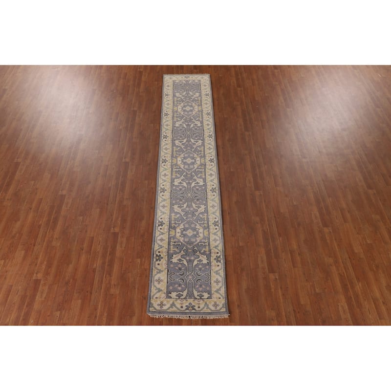 Lilac Oushak Indian Runner Rug Handmade Wool Carpet - 2'5"x 12'3"